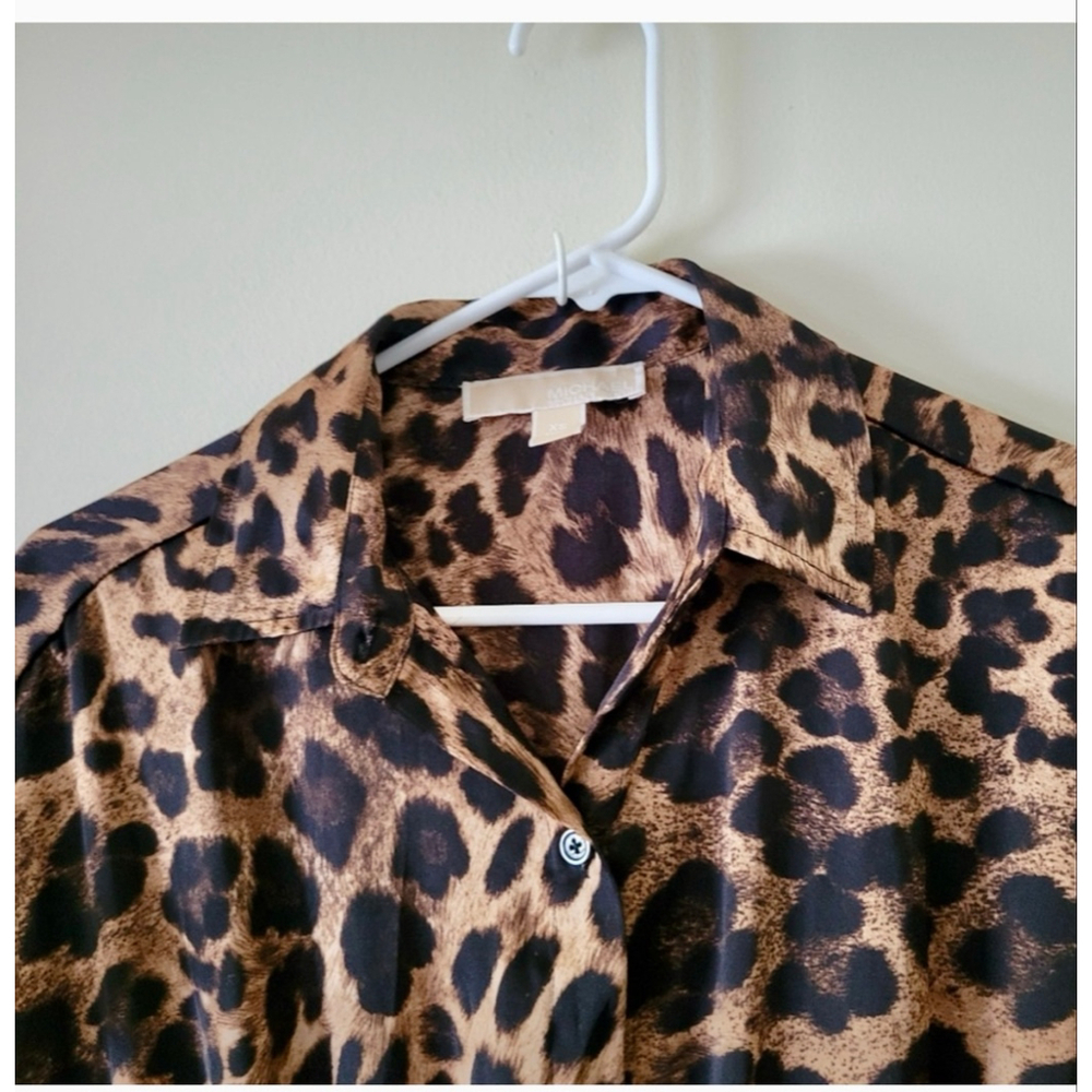 Michael Kors Leopard Print Wide Leg Jumpsuit XS Collared Button Front - Picture 5 of 13
